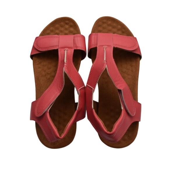 Womens Pink Open Toe Sandals With Velcro Strap Closure Size 10 - Picture 3 of 5